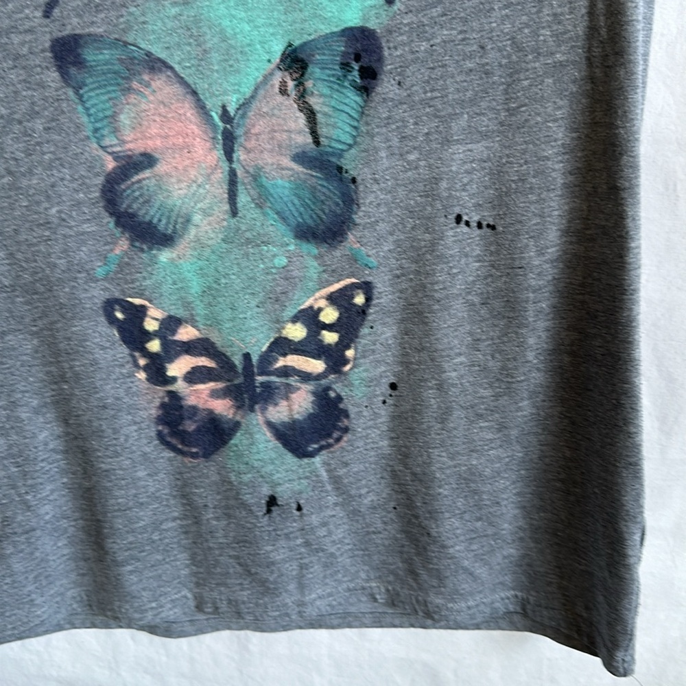 Gray butterfly / black ink motif T-shirt, size S - Picture 4 of 6